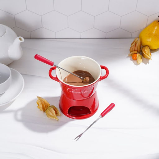 Набор для фондю «Лакомка», 300 мл, 2 шпажки, керамика, красный