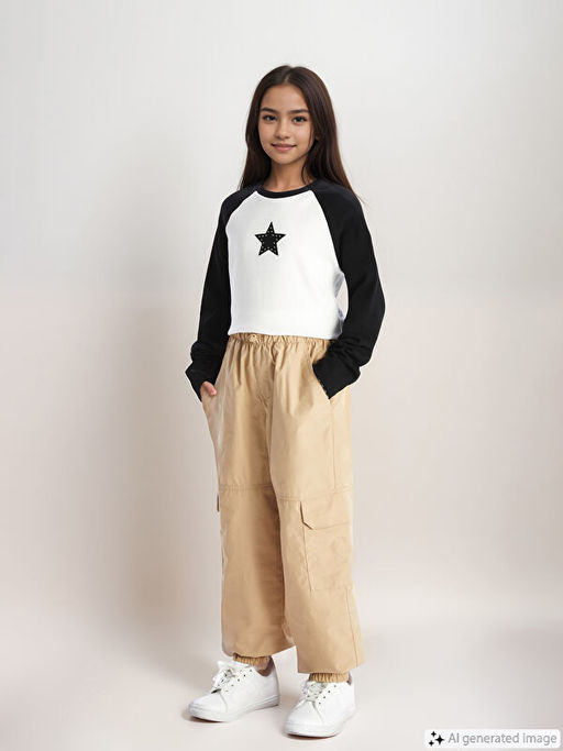Beli Lastikli K?z ?ocuk Kargo Jogger Pantolon