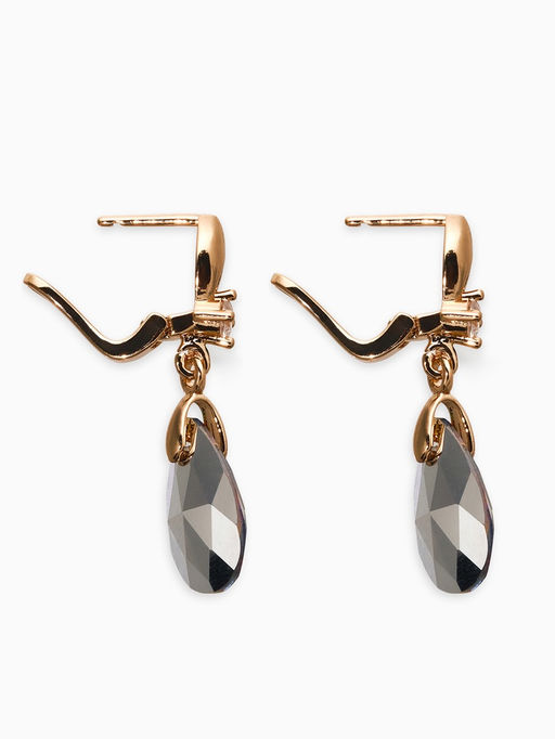 Серьги со стразами «Иллюзион» капля на овале, бело-бензиновые в розовом золоте