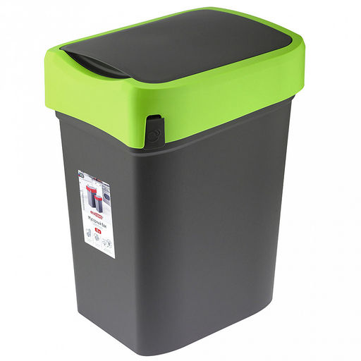 Ведро для мусора с плавающей крышкой пластмассовое Smart Bin 25л, 33,3х26,9х45,7см, с креплением для мусорных пакетов, зеленый, Econova (Россия)