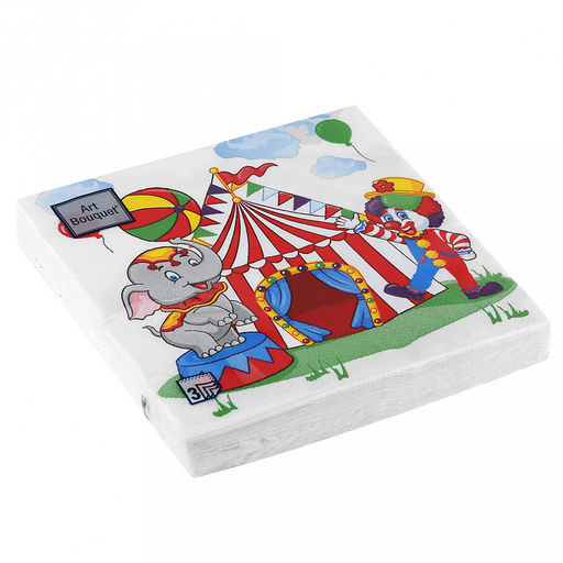Салфетки бумажные Art Bouquet 33х33см, 3-х слойные, 20 штук в упаковке, 100% целлюлоза, Цирк (Россия)