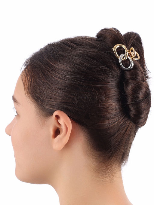 Цена за 6 шт. Крабик для волос «Хизер», звенья, 4.5 см, золото-серебро