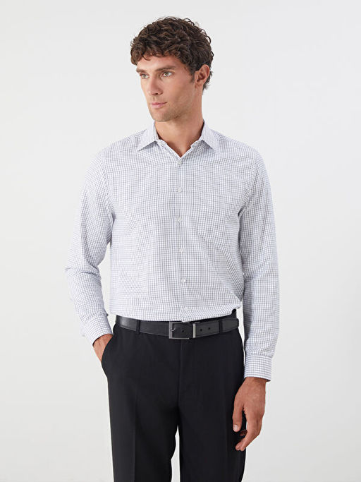 Regular Fit Uzun Kollu Ekose Gabardin Erkek G?mlek