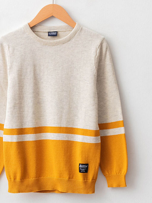 Bisiklet Yaka Renk Bloklu Uzun Kollu Erkek ?ocuk ?nce Triko Kazak - Waikiki фото 3