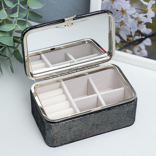 Шкатулка кожзам для украшений Мелкие квадратики. Чёрное серебро 6х7х12 см - Simaland фото 6