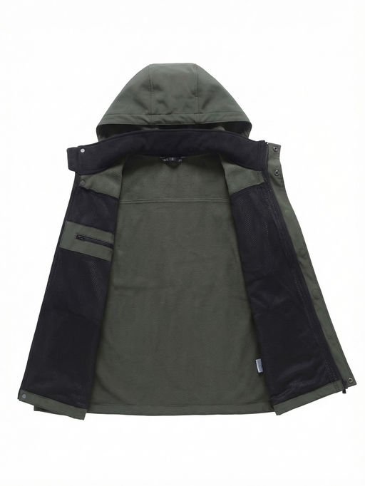 Ветровка мужская софтшелл виндстоппер с капюшоном спортивная цвета хаки 9617_1Kh