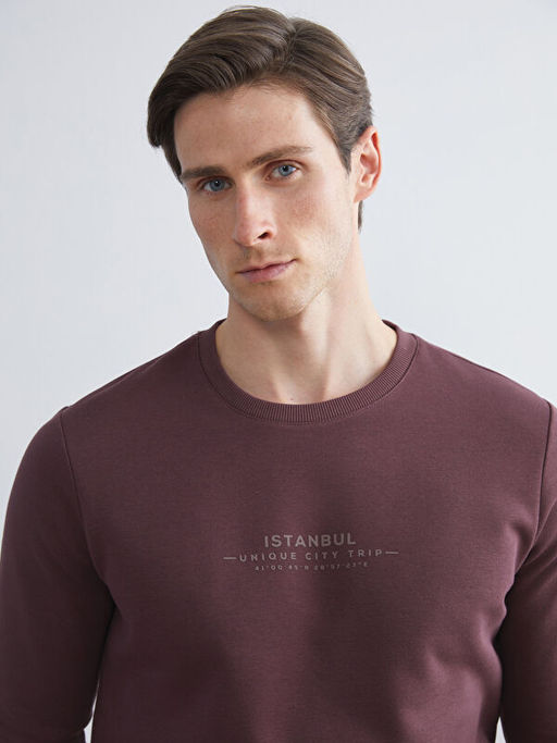 Bisiklet Yaka Bask?l? Erkek Sweatshirt