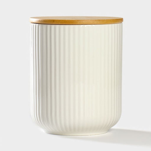 Банка для сыпучих BellaTenero, 600 мл, d=10 см, с бамбуковой крышкой, фарфор, белая