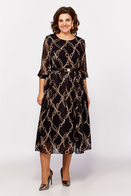 Платье Swallow 792.2 черный/принт бежевые цепи