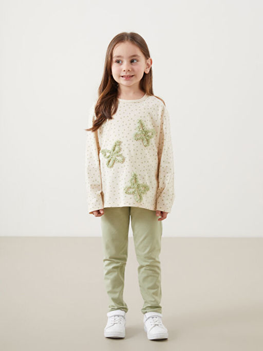 Bisiklet Yaka Kelebekli K?z ?ocuk Ti??rt ve Tayt 2li