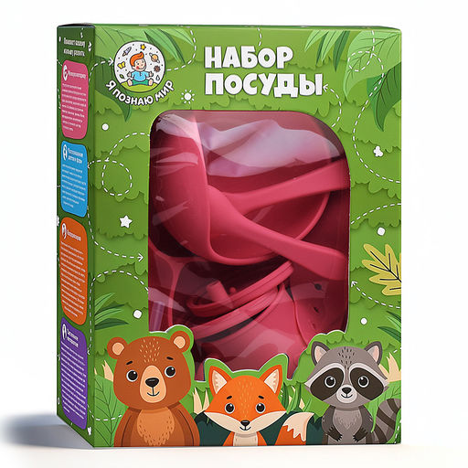 Набор посуды "Лисенок", цвет коралловый