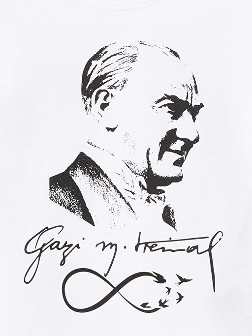 Bisiklet Yaka Atat?rk Bask?l? Uzun Kollu K?z ?ocuk Ti??rt