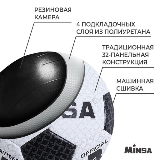 Мяч футбольный MINSA, PU, машинная сшивка, 32 панели, р. 3  фото 3