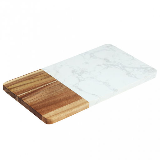 Доска разделочная деревянная "Мрамор" 30х16,5х1,3см, прямоугольная, вставка из белого композитного материала, в амортизирующей упаковке (Китай)