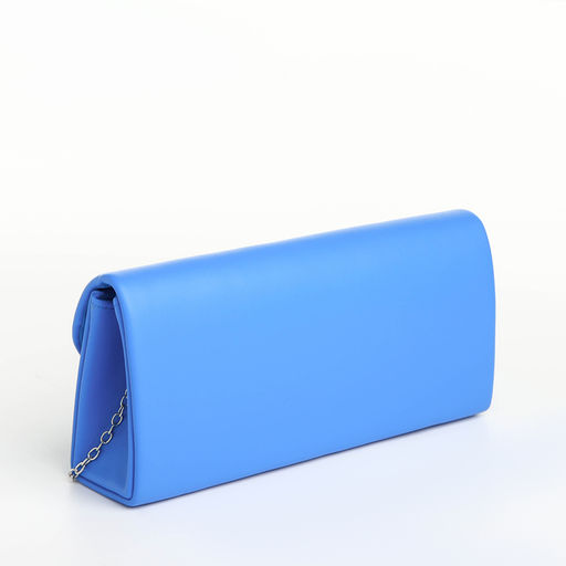 Сумка-клатч женская вечерняя на магните, на длинной цепочке, с декоративным бантом, синяя