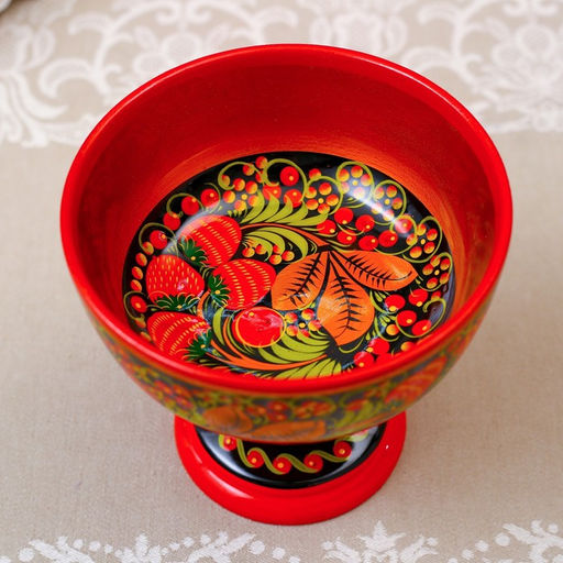 Конфетница на ножке, 14×14 см, дерево, хохлома