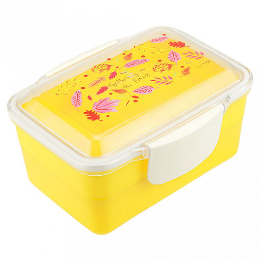 Ланч-бокс для продуктов пластмассовый Офисный обед 18,5х14,5см h10см, 2 уровня: 0,5л 17,7х11,8см h3,5см; 0,7л, 17х11,2см h5см, с ложкой 13,5см, крышка прозрачная, с клипсами, с уплотнителем, матовый пластик, цвета в ассортименте: фуксия, синий, жел - Домашняя мода фото 5