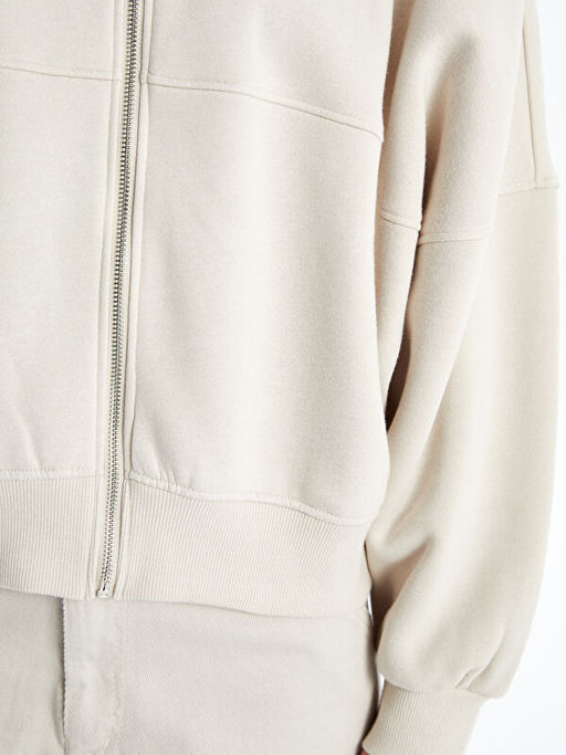 Kolej Yaka Oversize Kad?n Kal?n Fermuarl? Sweatshirt