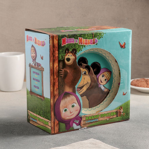 Набор посуды Маша и Медведь. Азбука, 3 предмета: кружка 240 мл, салатник d=18 см, тарелка d=19 см  фото 3