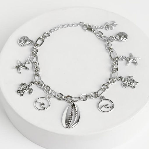 Браслет на ногу «Морские знаки» цвет серебро, L=22 см