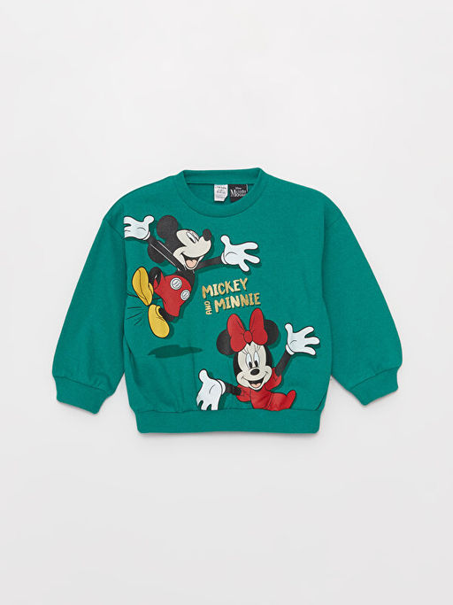 Bisiklet Yaka Uzun Kollu Mickey ve Minnie Mouse Bask?l? K?z Bebek Sweatshirt