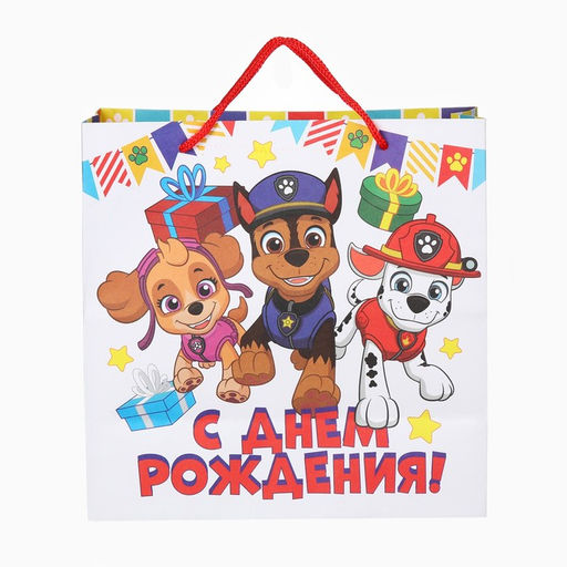 Пакет подарочный крафт «С днём Рождения», 22×22×11 см, Щенячий патруль