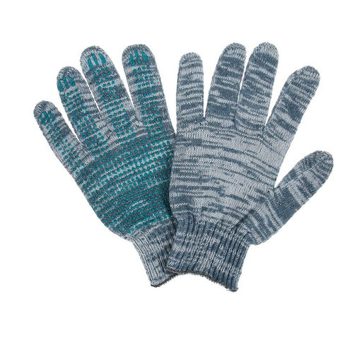 Цена за 10 шт. Перчатки рабочие, хб, вязка 10 класс, 4 нити, размер 9, с ПВХ точками, серые, Greengo фото 2