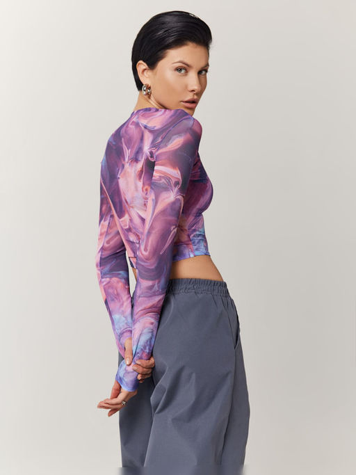 Укороченный принтованный рашгард из эластичной ткани с длинным рукавом - Eazyway фото 2