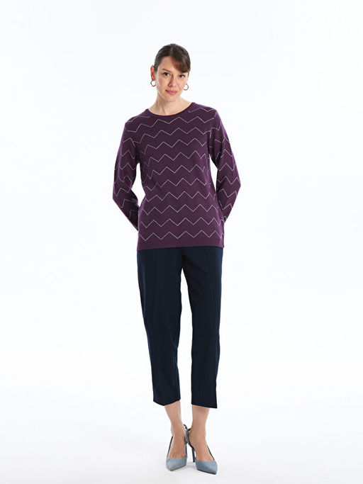 Bisiklet Yaka Desenli Kad?n Triko Kazak