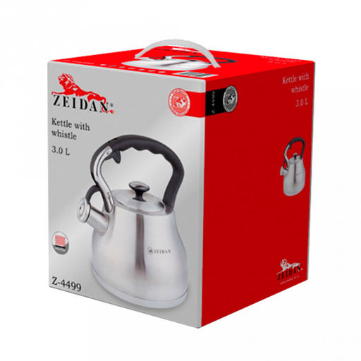 "Zeidan" Чайник из нержавеющей стали 3,0л, со свистком, 3-x слойное капсулированное индукционное дно, курковый механизм, матовая полировка корпуса, фиксированная комбинированная ручка, подарочная коробка (Китай) Подходит для всех видов плит, включая