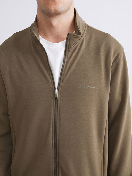 Rahat Kal?p Dik Yaka Erkek Fermuarl? Sweatshirt