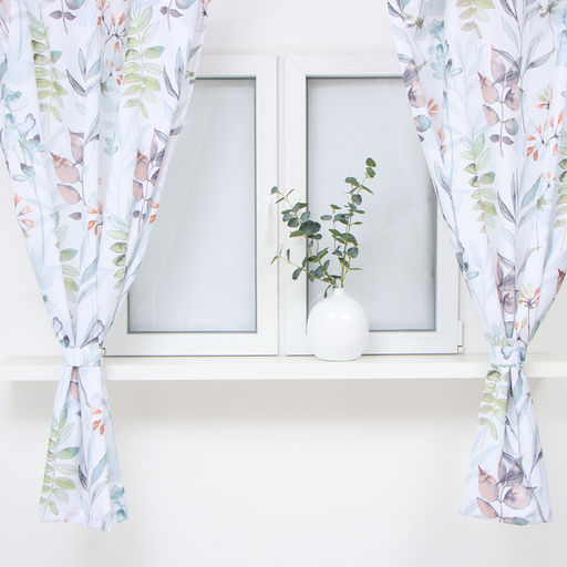 Шторы для кухни Доляна Акварельные листья 145*180- 2 шт, подхваты - 2 шт., 100% п/э  фото 2