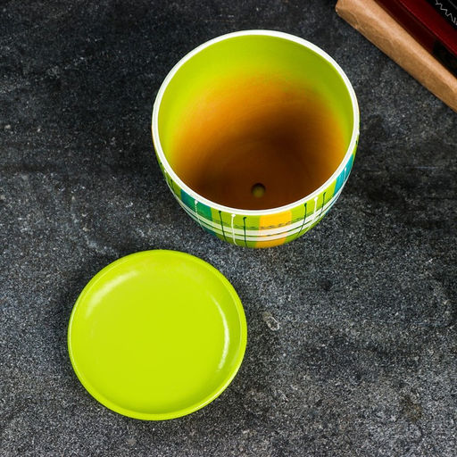 Горшок цветочный с поддоном 1,4 л, разноцвет, керамика, "Английская клетка" (М)