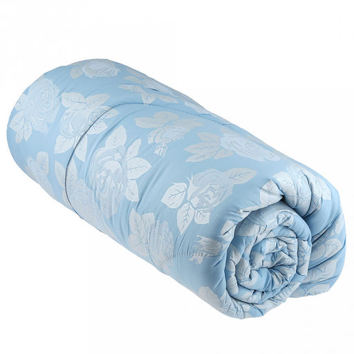 Одеяло 2-х спальное "Розы" на голубом, классическое/зимнее, 172х205см, наполнитель 400г/м2, файбер высшего сорта, чехол поплекс (пэ100%), стеганое, упак "Компакт" пакет ПВХ, еврослот, д25х55см/1,2кг, "Домашняя мода" (Россия)