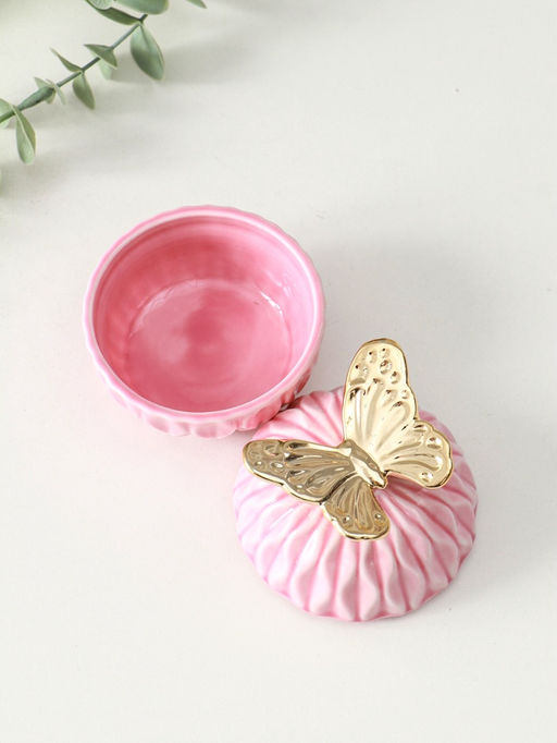 Шкатулка для украшений с крышкой «Золотой филин», керамика, розовая, 8×8×12 см