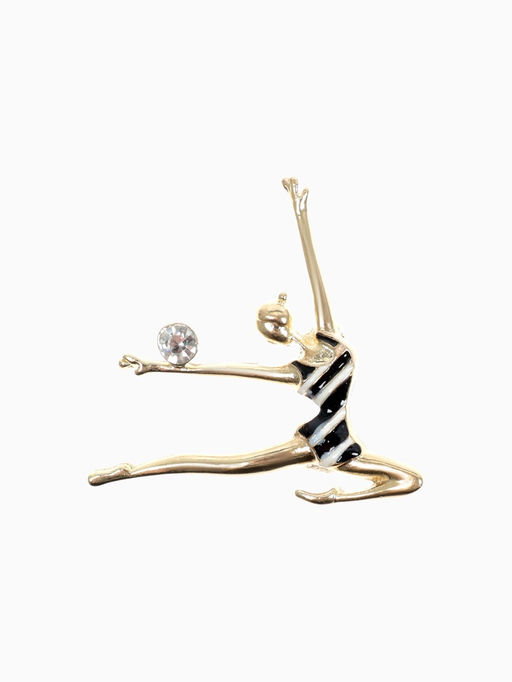 Брошь Гимнастка с мячом, цвет чёрно-белый в золоте