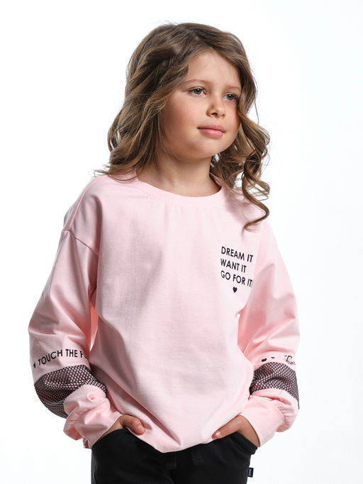 Лонгслив для девочки с принтом UD 7897 крем-розовый - Mini maxi фото 6