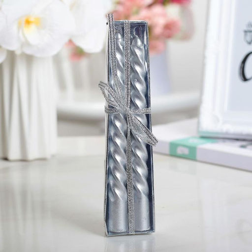 Цена за 2 шт. Набор свечей витых, 1.5×15 см, 2 шт., серебряный металлик
