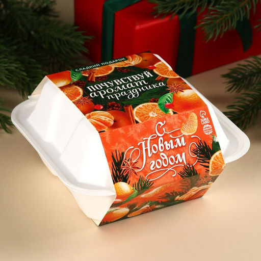 Подарочный набор Аромат праздника в бенто коробке: леденец со вкусом клубники 15 г., леденецы в тубусе мульти 32 г., жевательная резинка 15 г., молочный шоколад 27 г., печенье с предсказанием 6 г., жевательная конфета 10 г. - Фабрика счастья фото 3