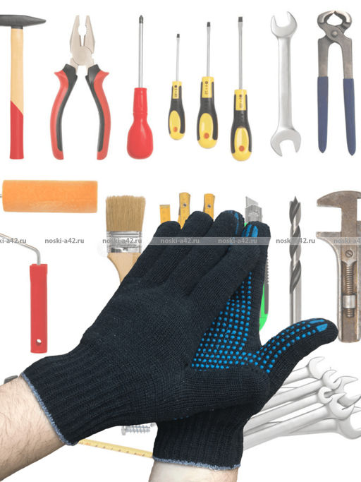 Цена за 10 пар.Перчатки рабочие хб с ПВХ - 10 класс, 5-и нитка СТАНДАРТ ЧЕРНЫЕ