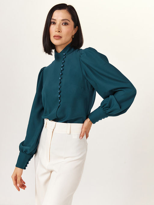 Блуза-косоворотка много пуговиц OD-55O-13 морская волна - Tantino фото 4