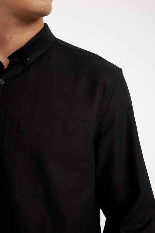 Оксфордская рубашка с воротником поло и длинным рукавом стандартного кроя - Defacto фото 12