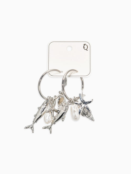 Серьги «Морской мир», с подвесками, белые в серебре