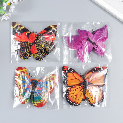 Магнит пластик под ткань Бабочки двойные, блеск н-р 6 шт МИКС h= 10;10,5;5;6,7;8,4;6,7 см - Simaland фото 4