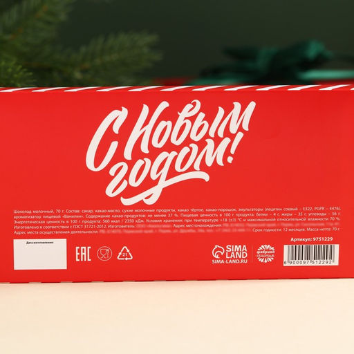 Шоколад новогодний молочный От Деда Мороза в открытке с кармашком для денег, 70 г