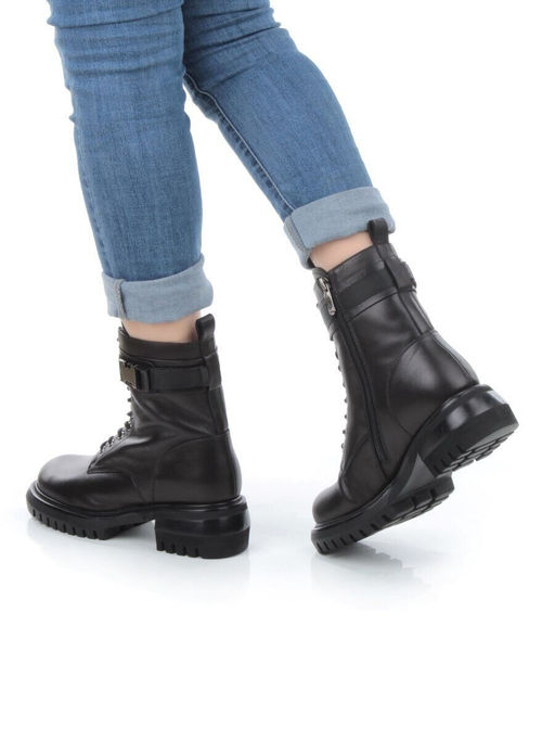 04-M2-592 BLACK Ботинки зимние женские (натуральная кожа, натуральный мех)