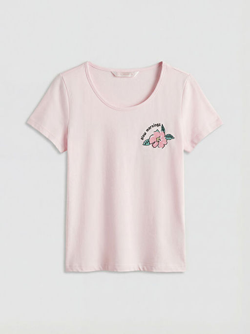 Bisiklet Yaka ?i?ekli Kad?n Kaprili Pijama Tak?m?