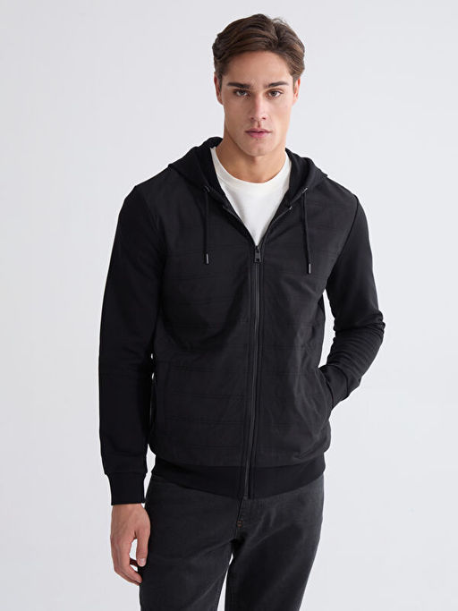 Kap??onlu Erkek Kal?n Fermuarl? Sweatshirt