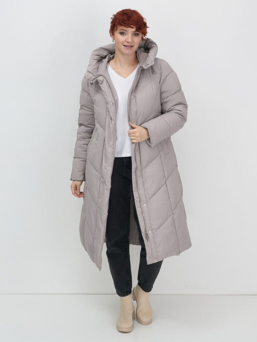 Пальто зимнее утепленное с капюшоном женское серого цвета 7628Sr - Mtforce фото 15