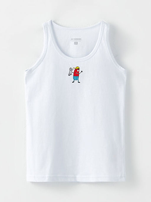 Bisiklet Yaka Bask?l? Pamuklu Erkek ?ocuk Atlet 2li - Waikiki фото 2